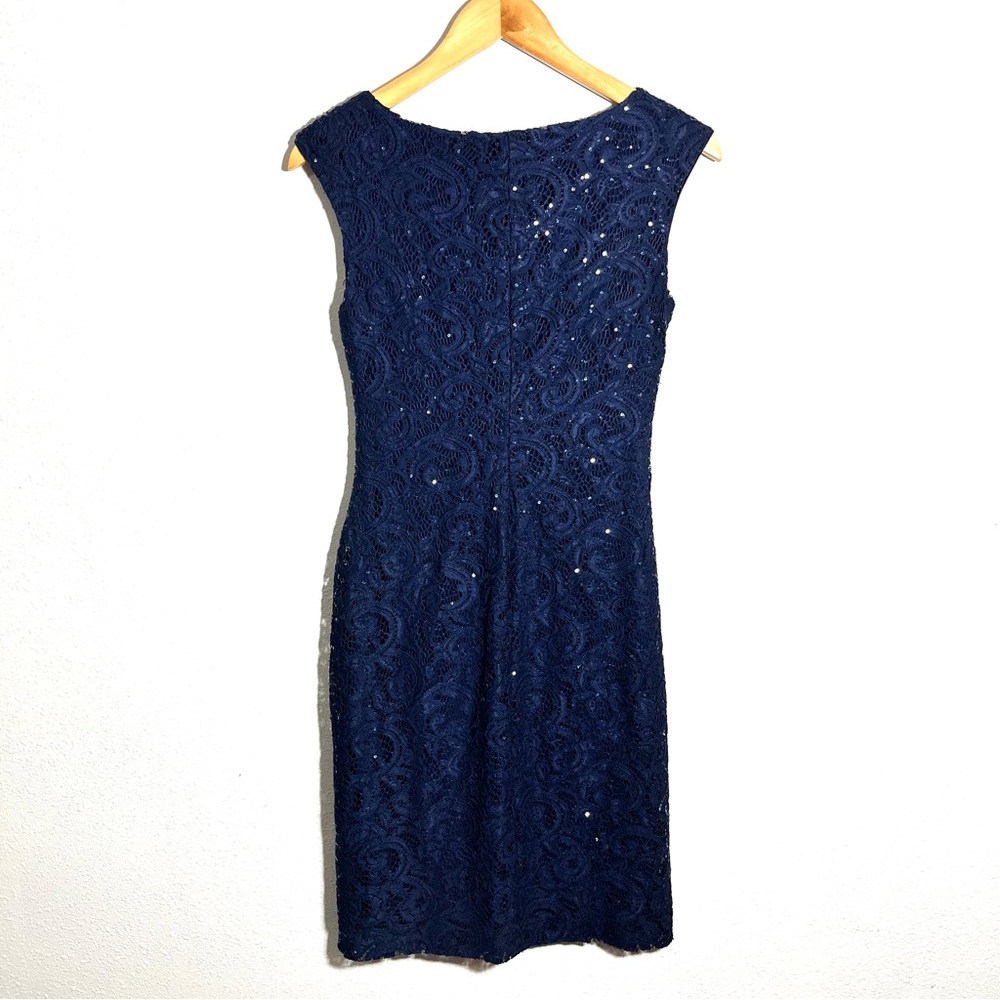 Ralph Lauren Midnight Blue Lace Midi Dress sz 4 ruched sheath stretch womens - Picture 5 of 7